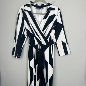 NEW YORK & COMPANY | NEW Black & White Wrap Style Belted Jumpsuit Women’s Size L